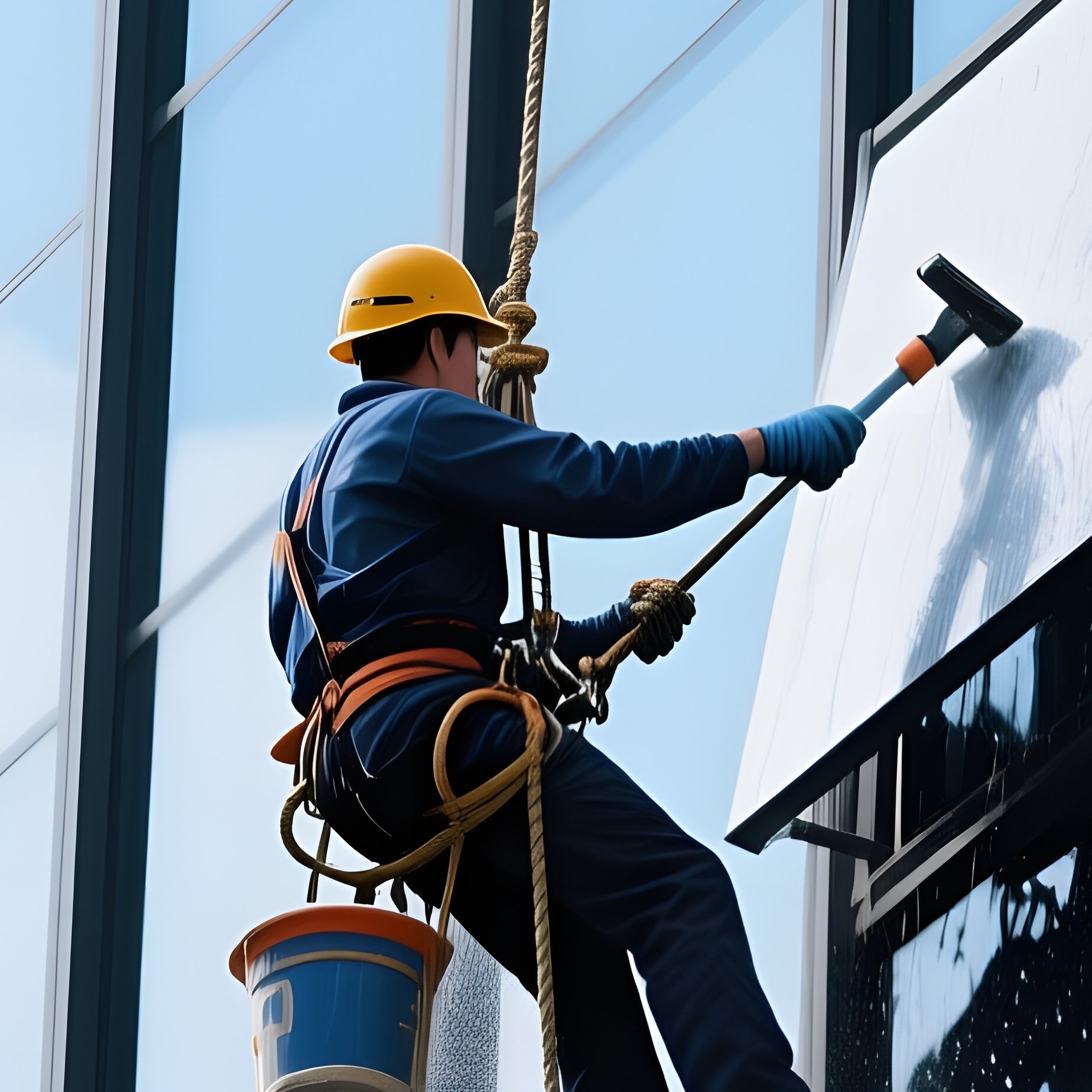 Window Cleaner On A High Rise Building Window Cleaning High Rise - Full Resolution Quality Preview