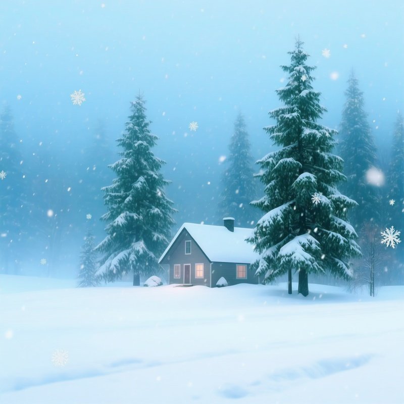 Winter Landscape With A Small House And Snow Covered Trees Winter