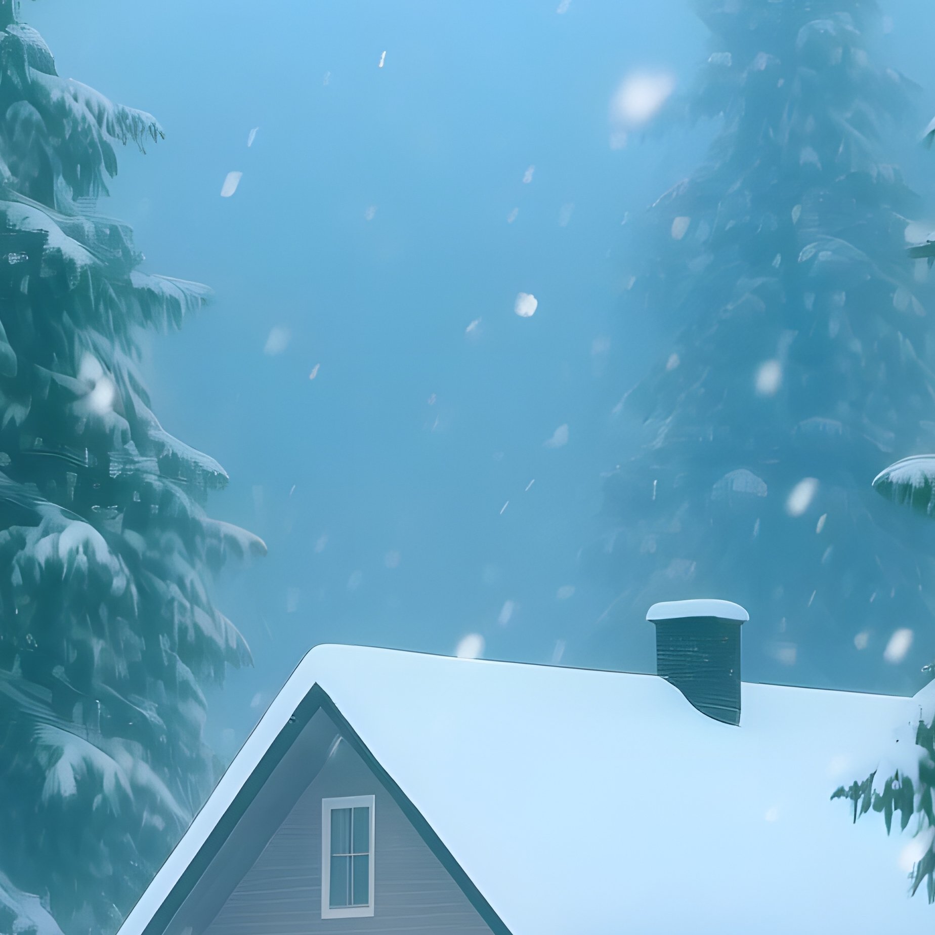Winter Landscape With A Small House And Snow Covered Trees Winter - Full Resolution Quality Preview
