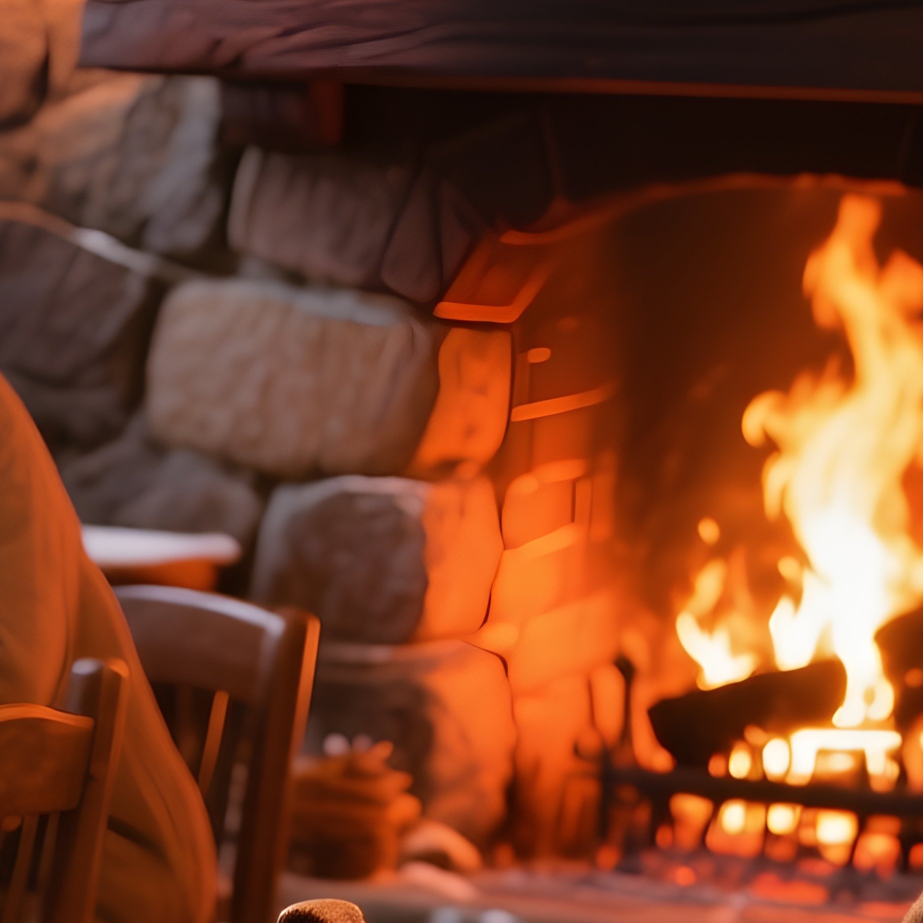 Winter Tavern Cozy Interior Fireplace Stone Walls Heavy Wooden Tables Hearty Stews - Full Resolution Quality Preview