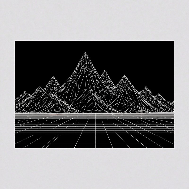 Wireframe Vector Landscape Mountains Grid Floor