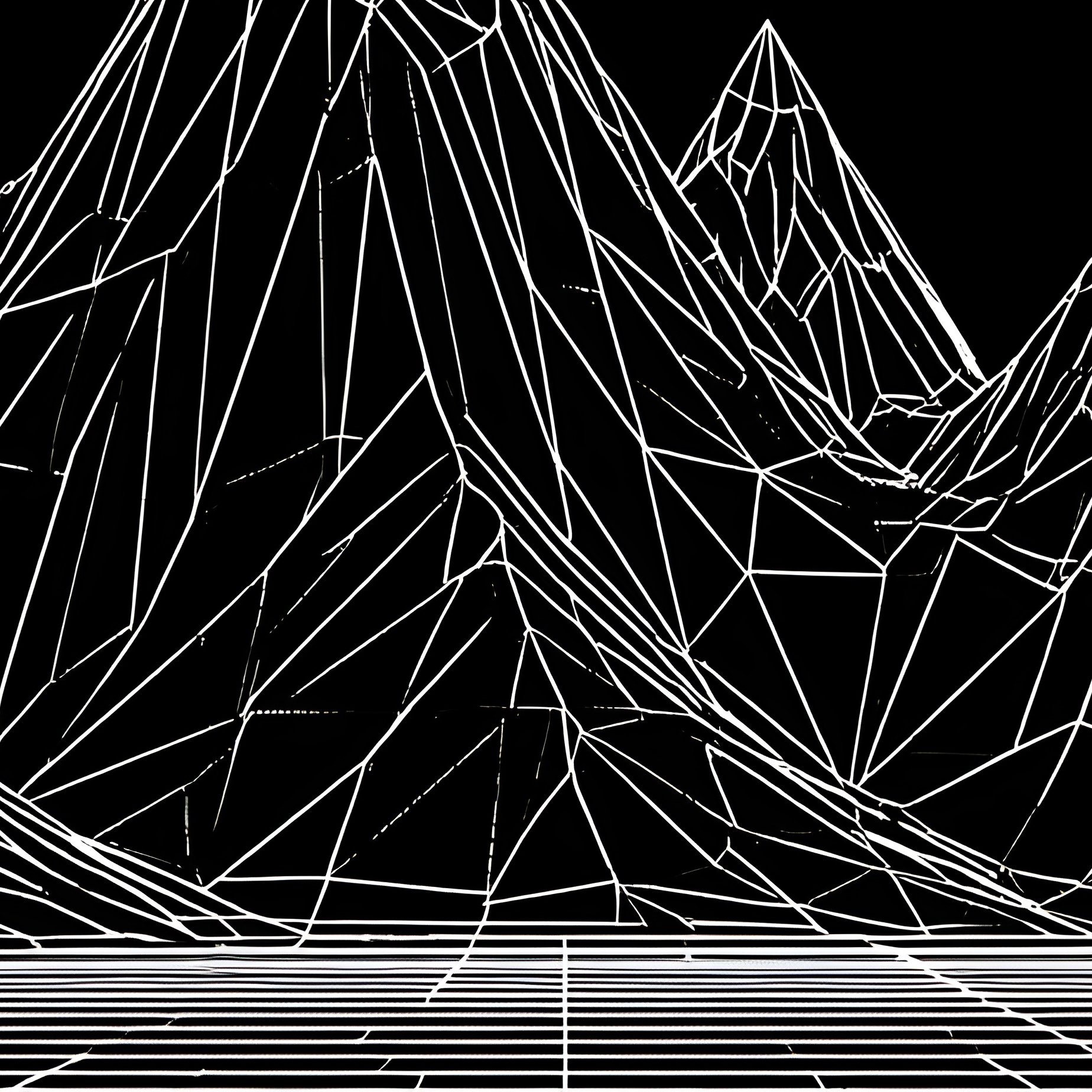 Wireframe Vector Landscape Mountains Grid Floor - Full Resolution Quality Preview
