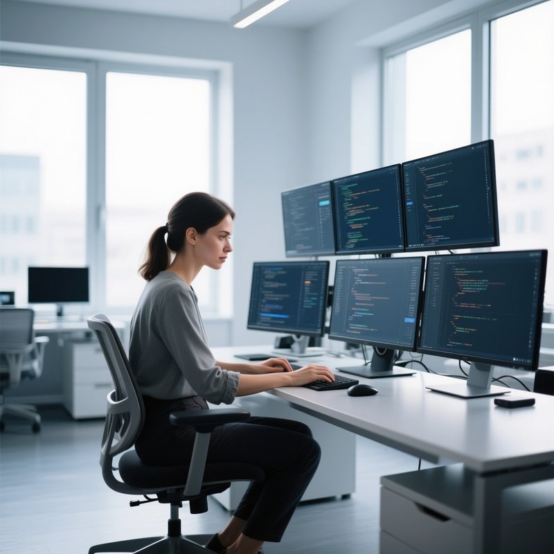 Woman Programming Modern Office