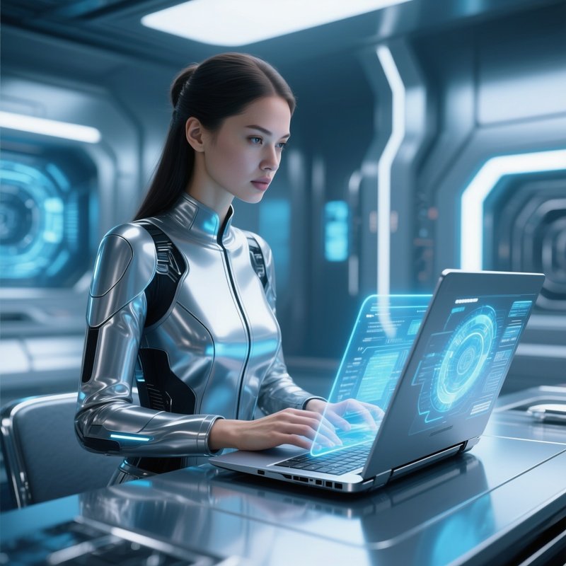 Woman Using Laptop Futuristic