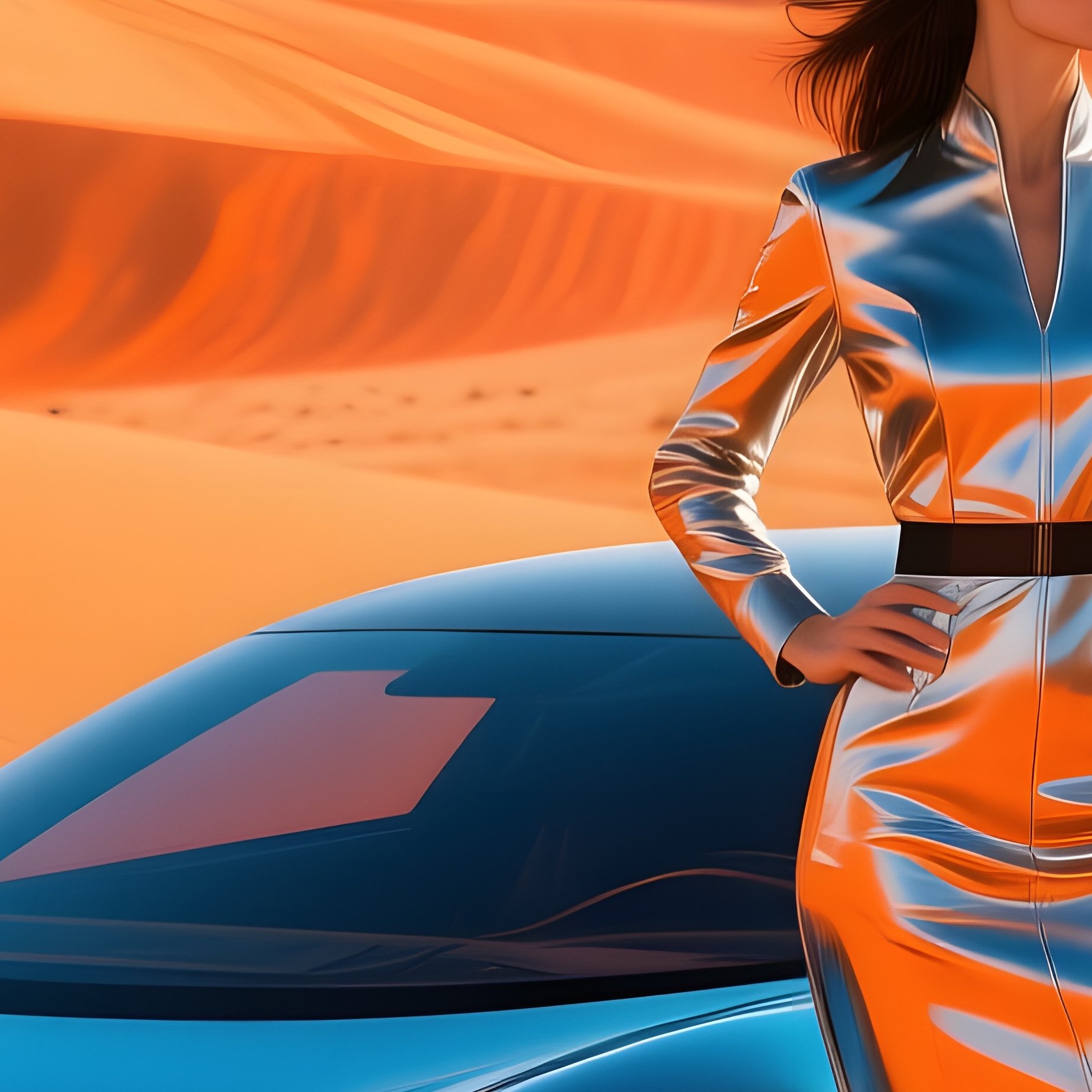 Woman With Supercar In Desert - Full Resolution Quality Preview