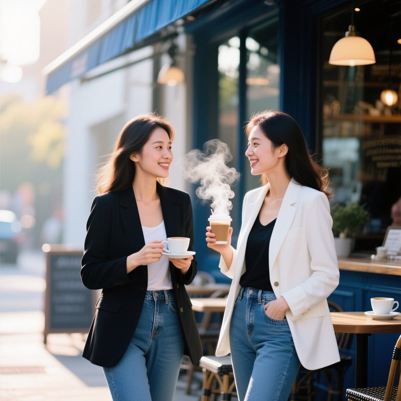 Women Chatting Cafe Coffee Steam