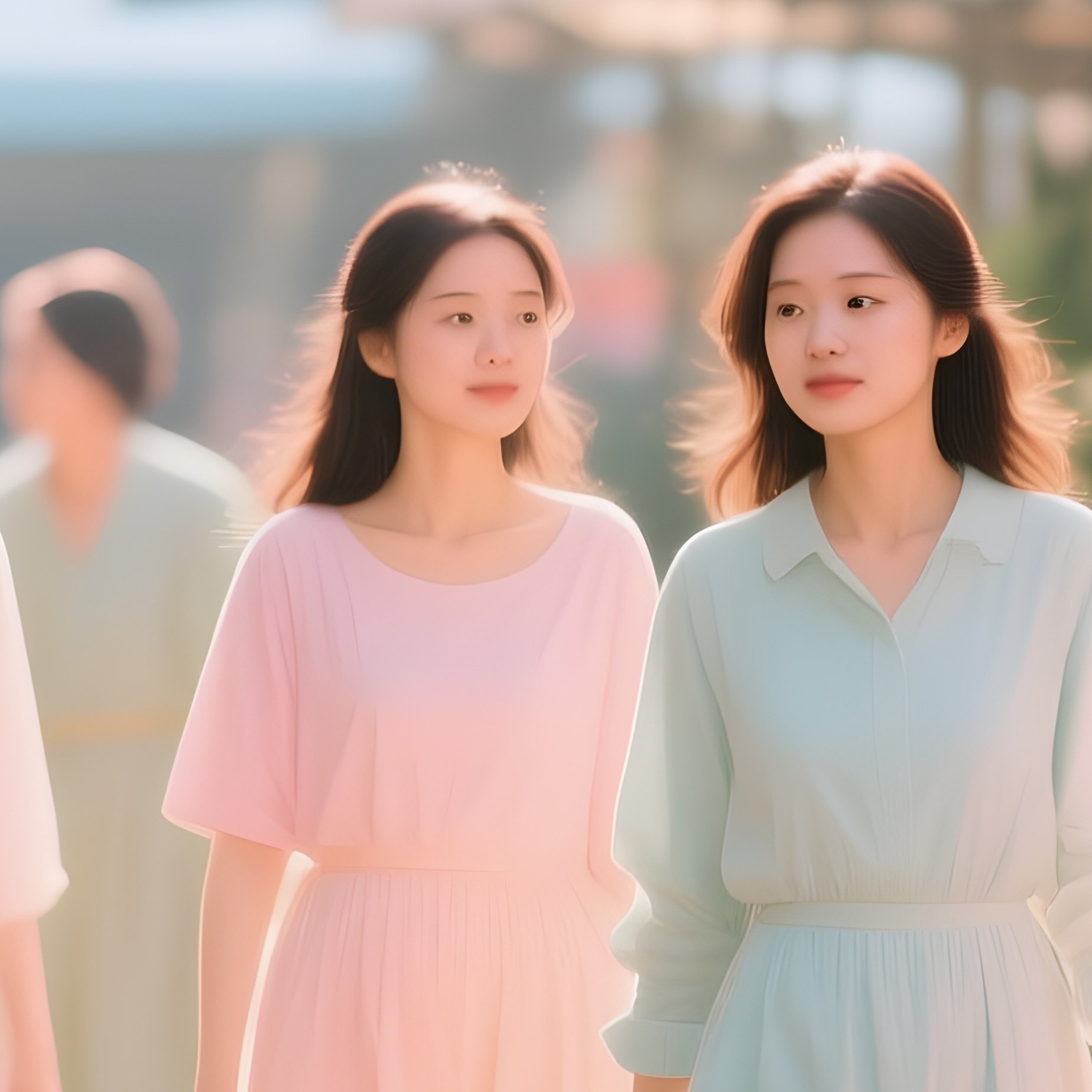 Women Strolling Flower Market Pastel Clothing - Full Resolution Quality Preview