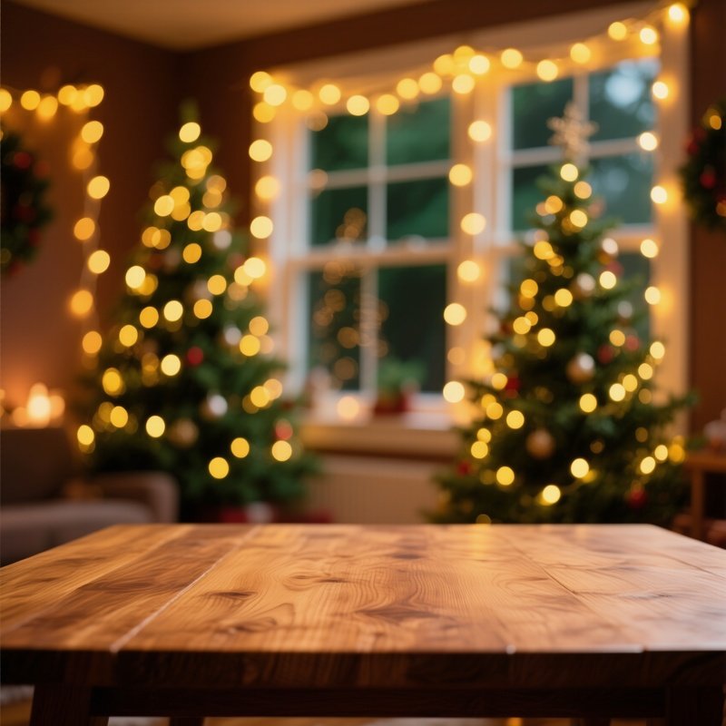 Wooden Table In A Festive Setting Christmas Holiday