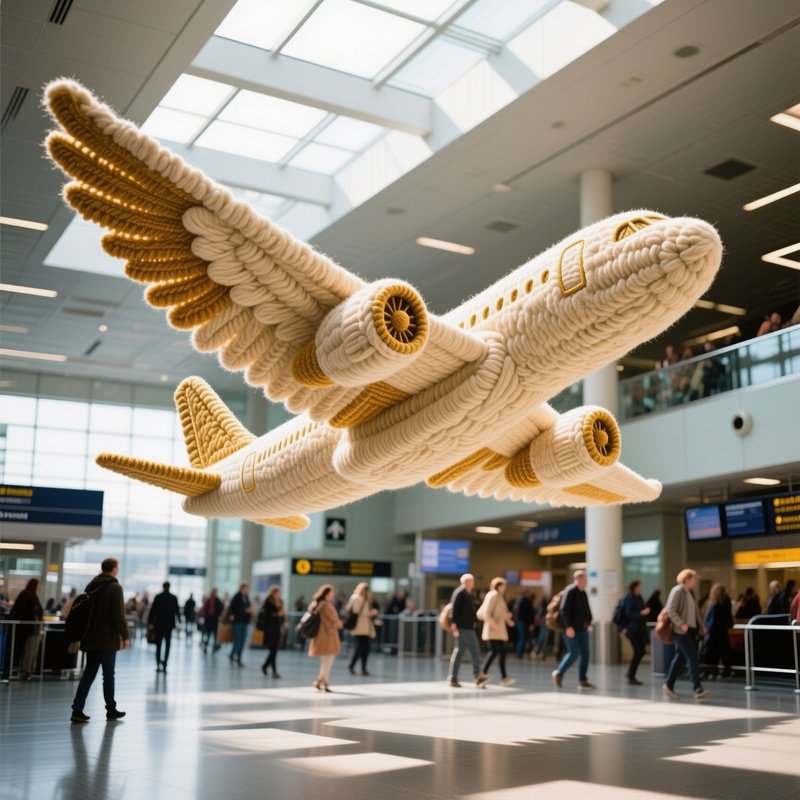 Wool Airplane Sculpture In Airport Terminal