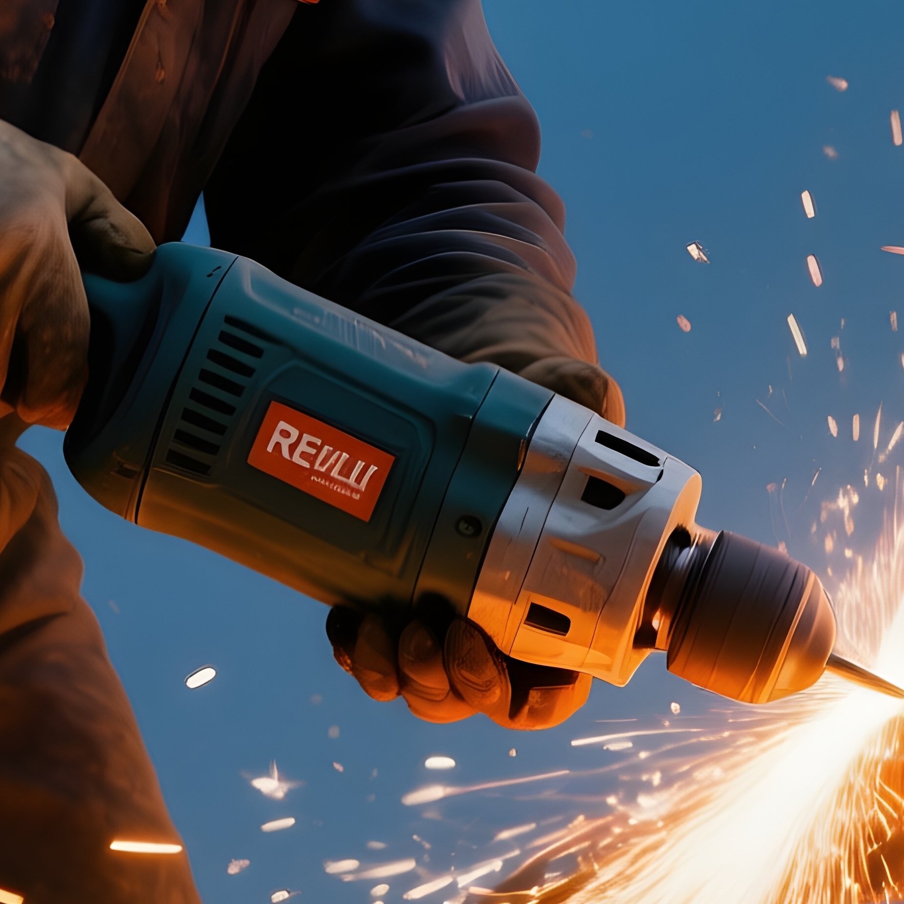 Worker Cutting Rebar Dusk Light - Full Resolution Quality Preview