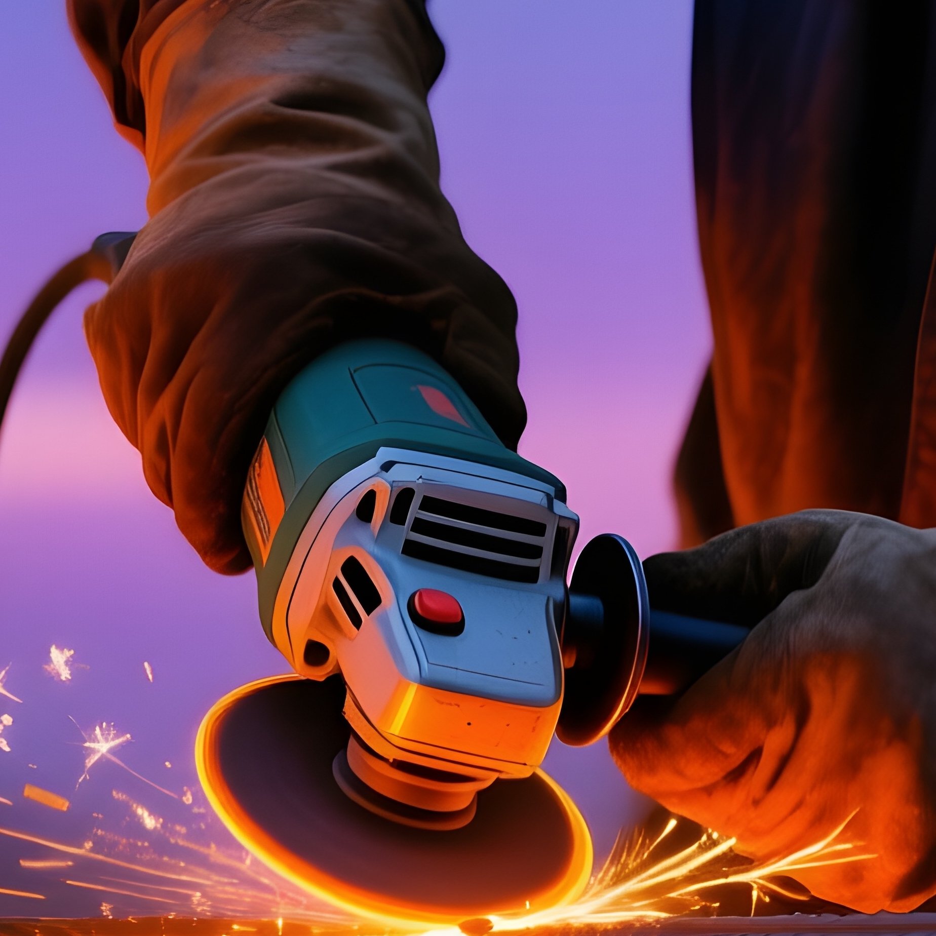 Worker Cutting Rebar Dusk Sky - Full Resolution Quality Preview