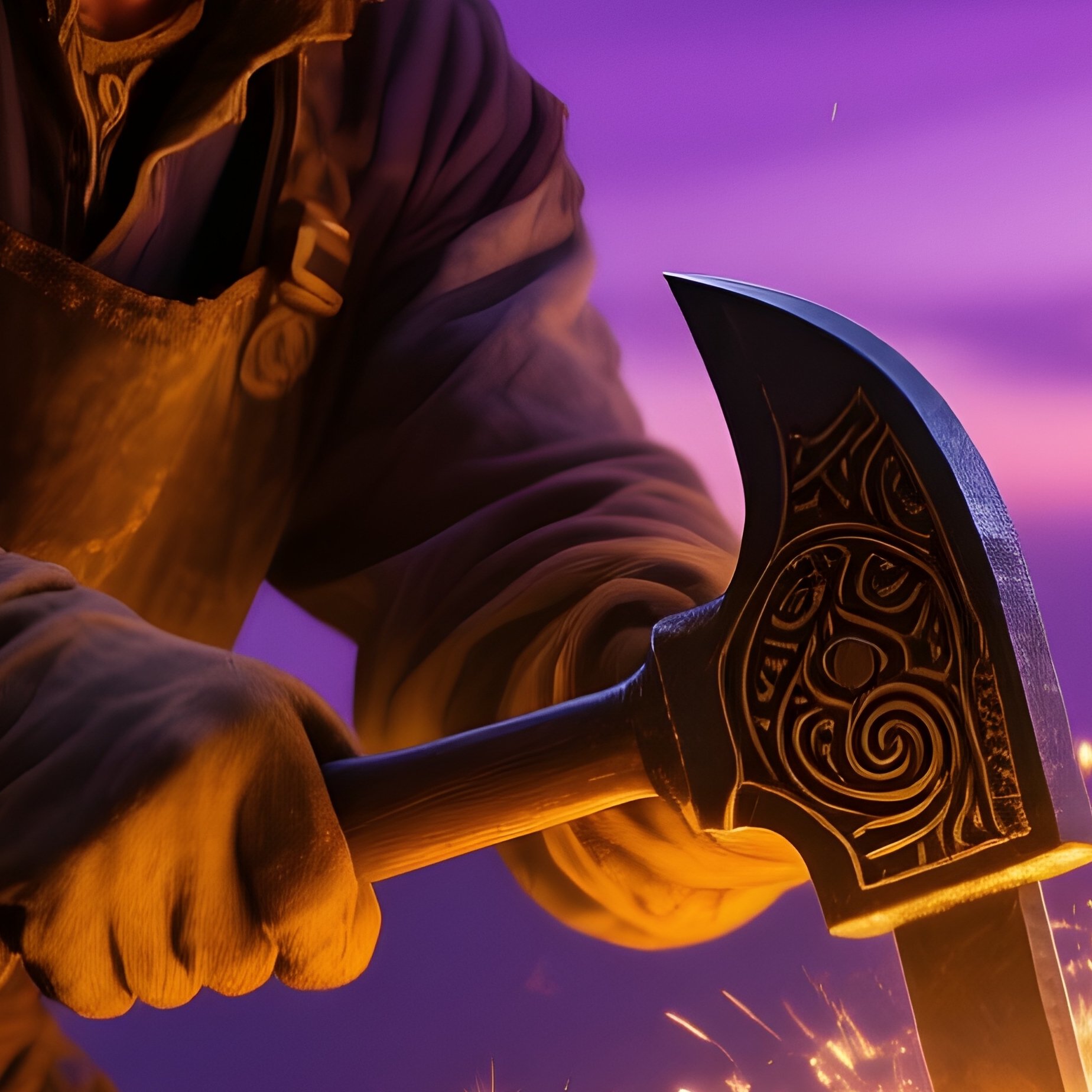 Worker Cutting Rebar Dusk Sky Mystical - Full Resolution Quality Preview