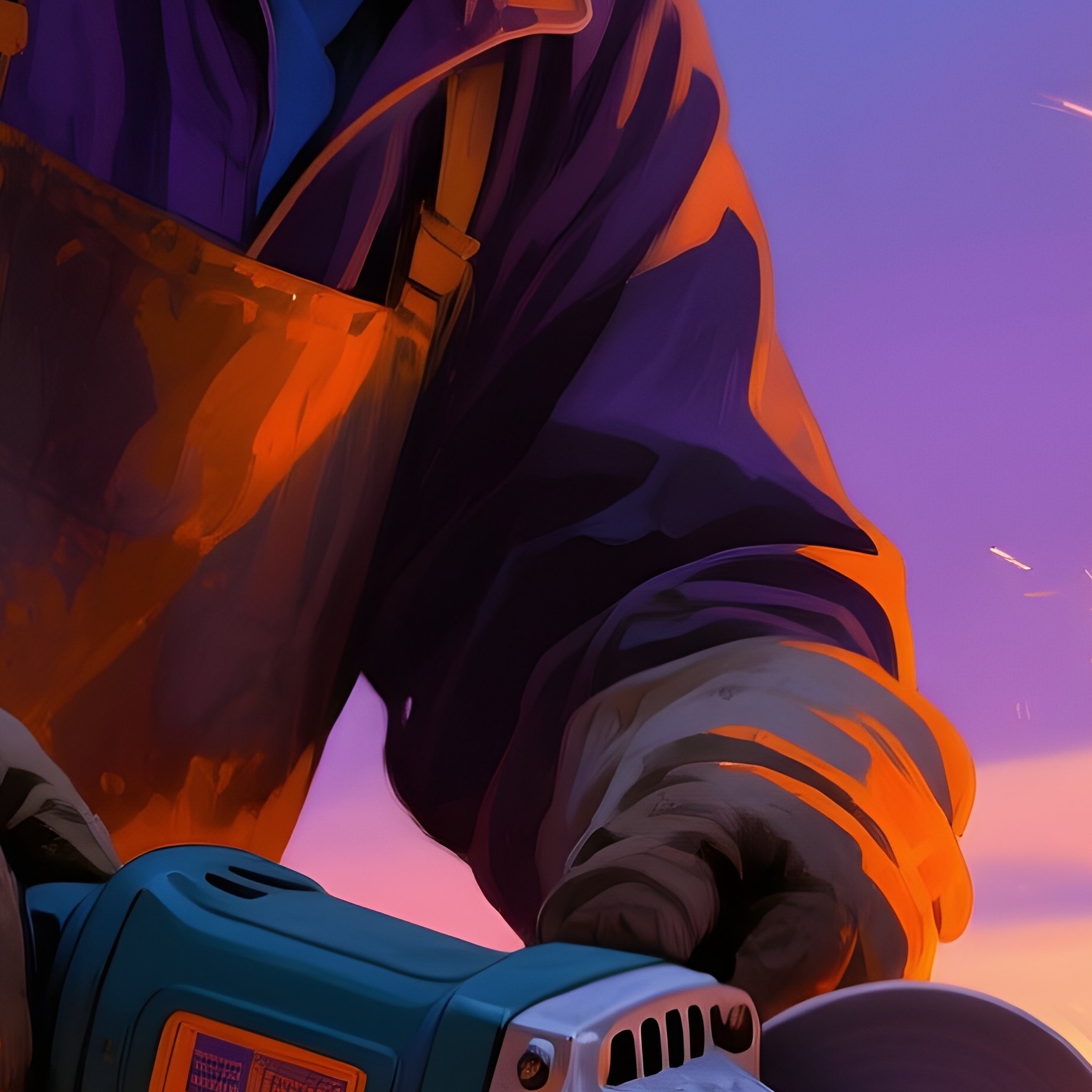 Worker Cutting Rebar Dusk Sky Science Art - Full Resolution Quality Preview