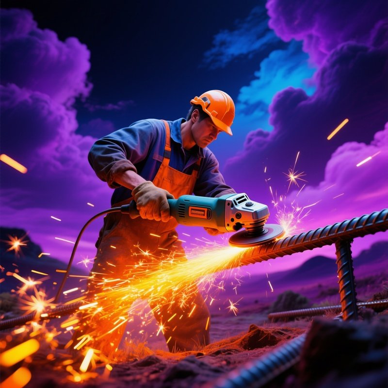 Worker Cutting Rebar Dusk Sky Surrealism