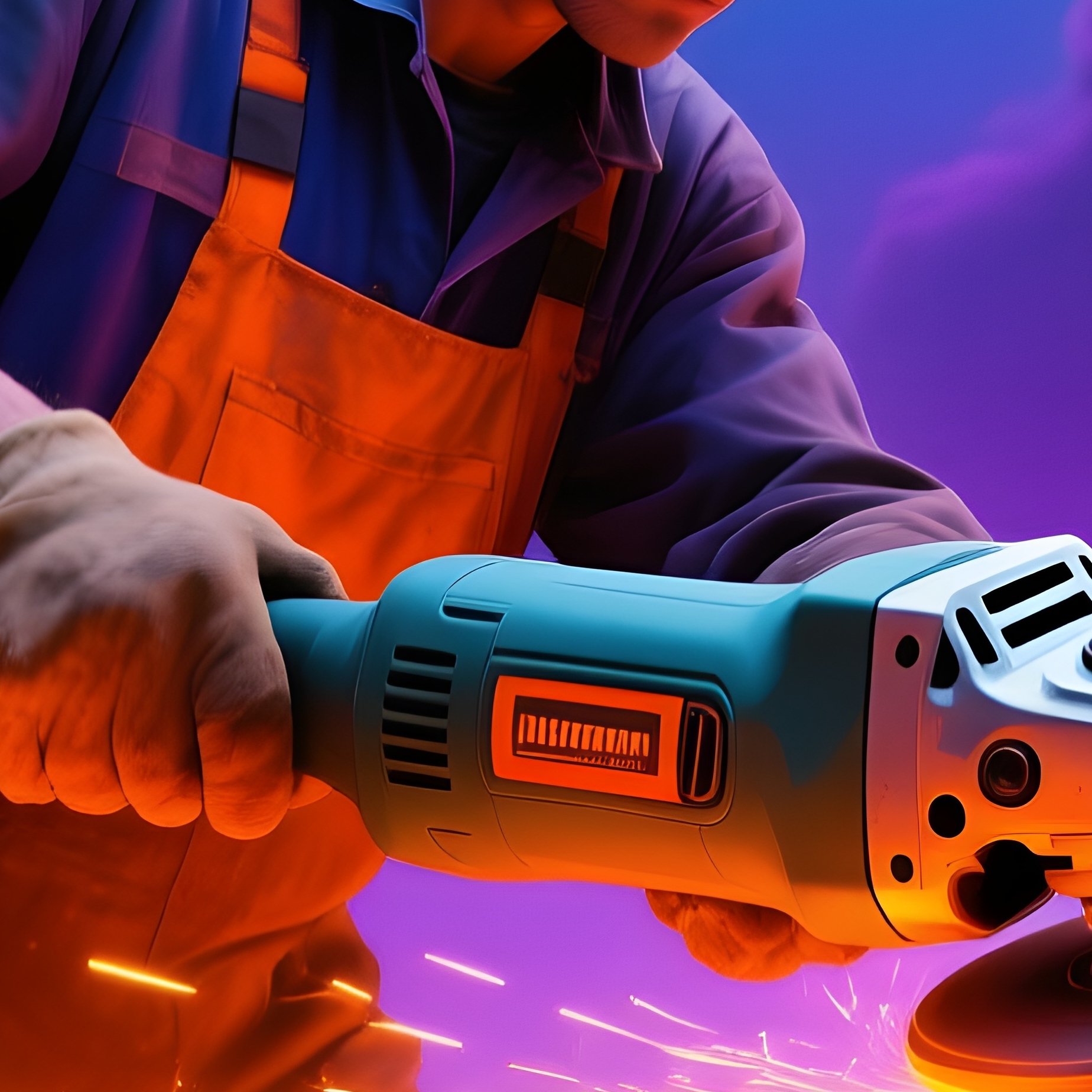 Worker Cutting Rebar Dusk Sky Surrealism - Full Resolution Quality Preview