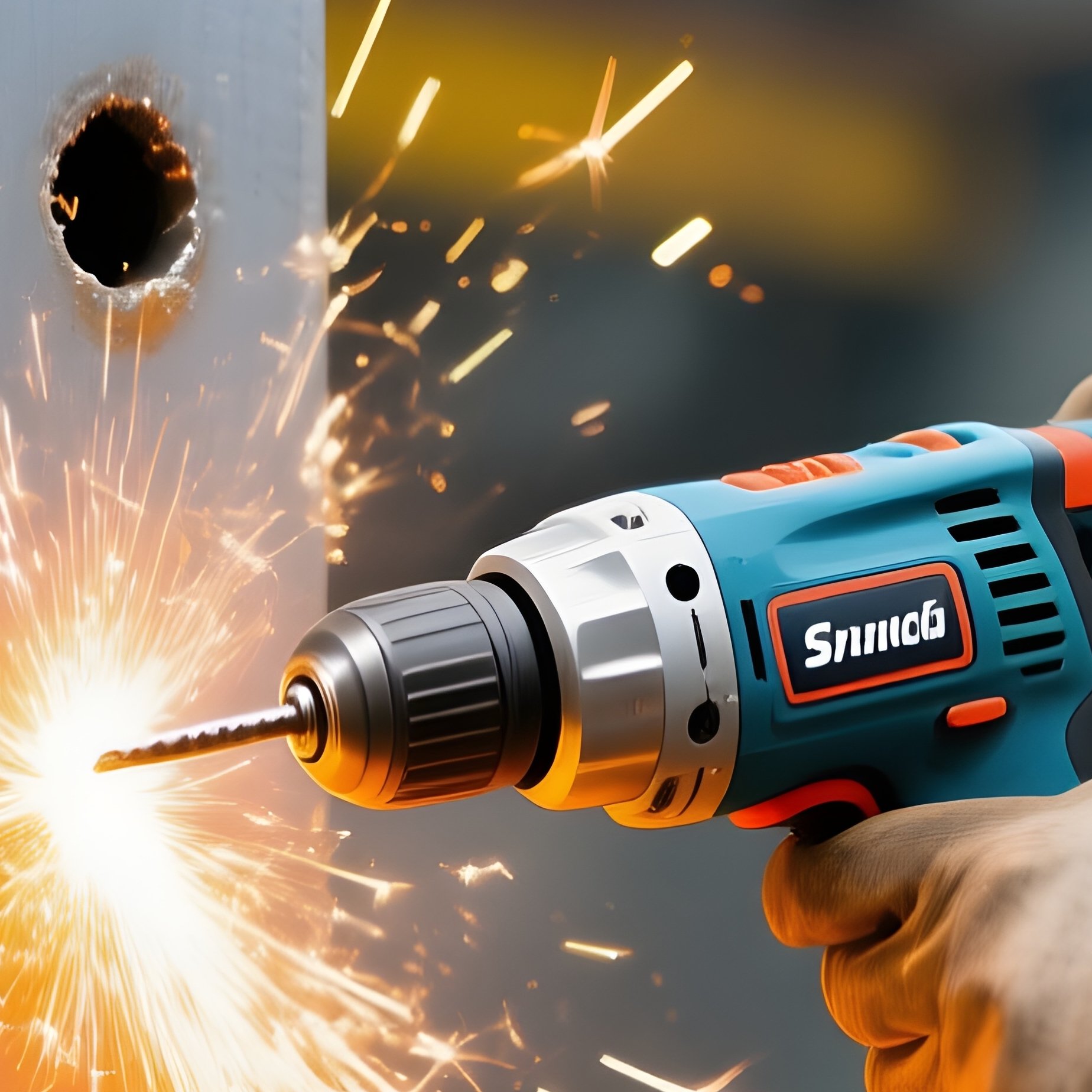 Worker Drilling Into Steel Frame Sparks Scattering - Full Resolution Quality Preview