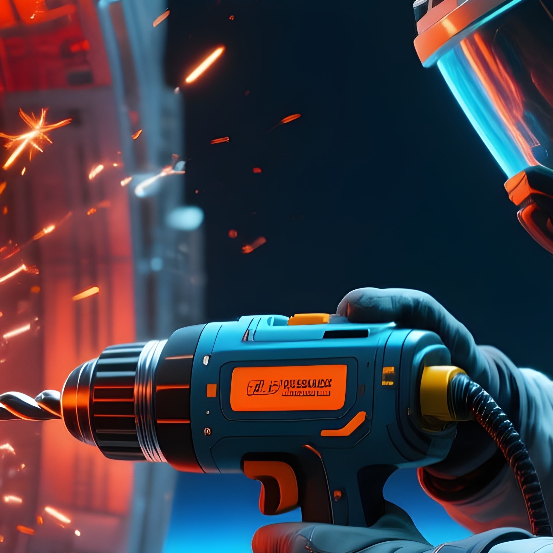 Worker Drilling Into Steel Frame Sparks Scattering Science Fiction - Full Resolution Quality Preview