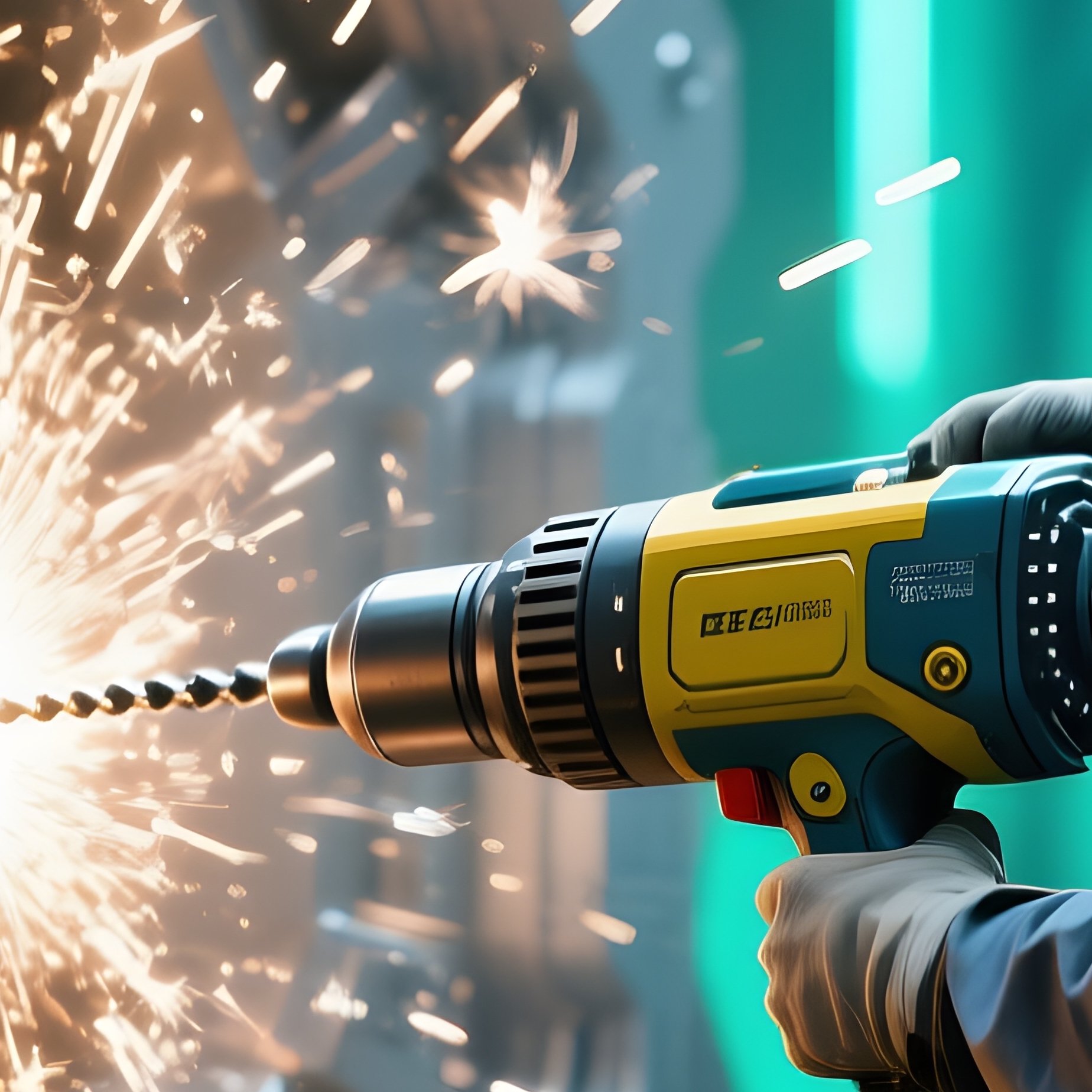 Worker Drilling Steel Frame Sparks Scattering Sci Fi - Full Resolution Quality Preview