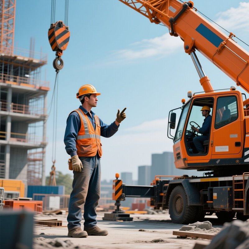 Worker Signaling To Crane Operator Photorealistic