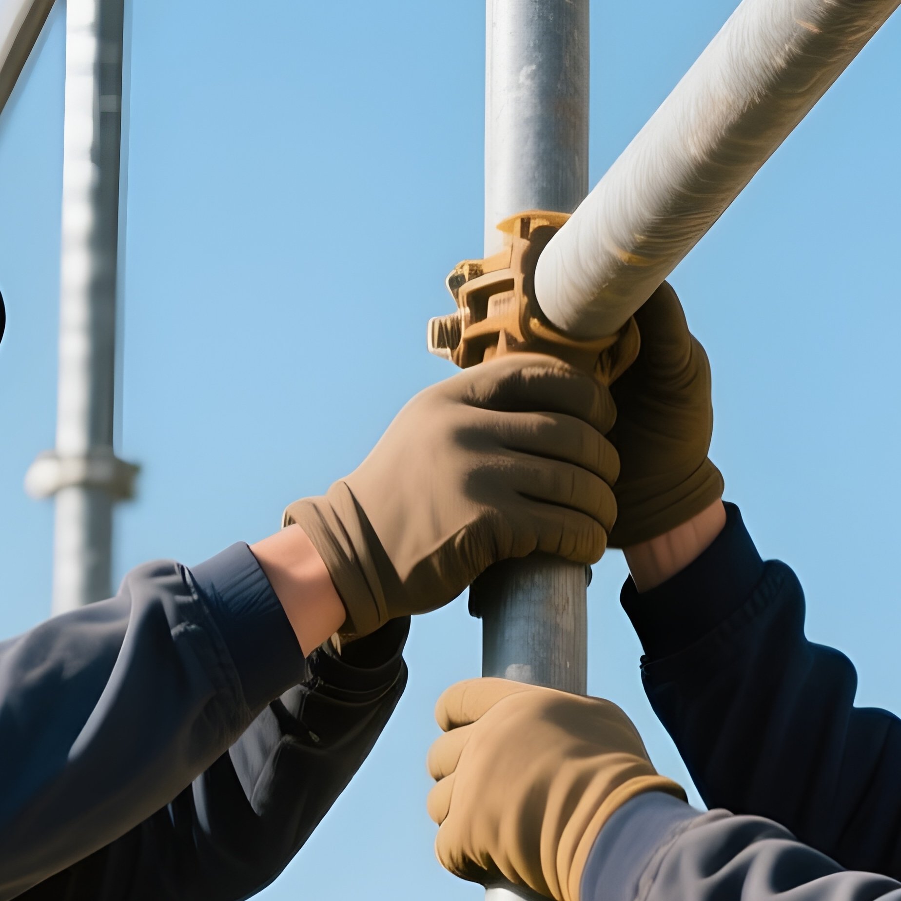 Workers Adjusting Scaffolding Poles - Full Resolution Quality Preview
