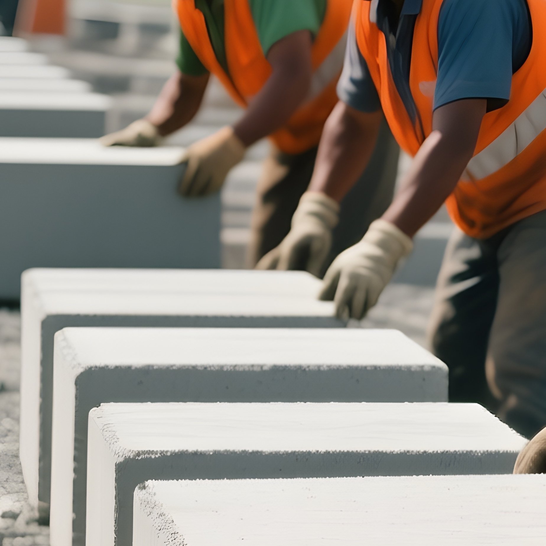 Workers Aligning Concrete Slabs On Road - Full Resolution Quality Preview