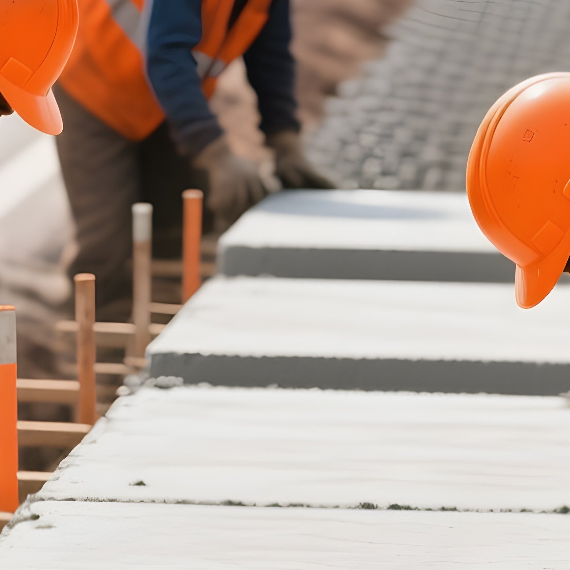 Workers Aligning Concrete Slabs On Road - Full Resolution Quality Preview