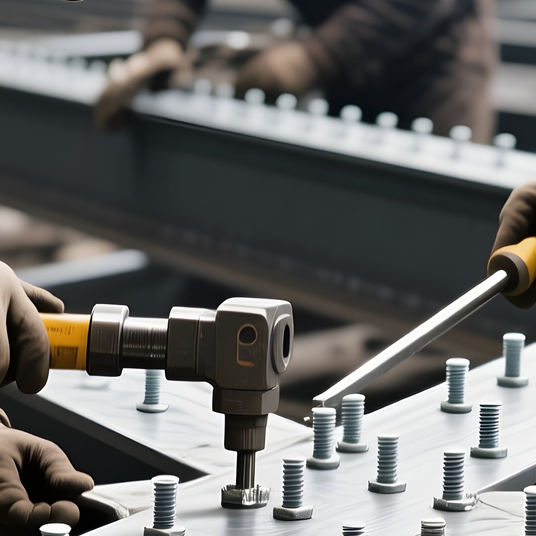 Workers Assembling Steel Girders With Rivets And Bolts - Full Resolution Quality Preview