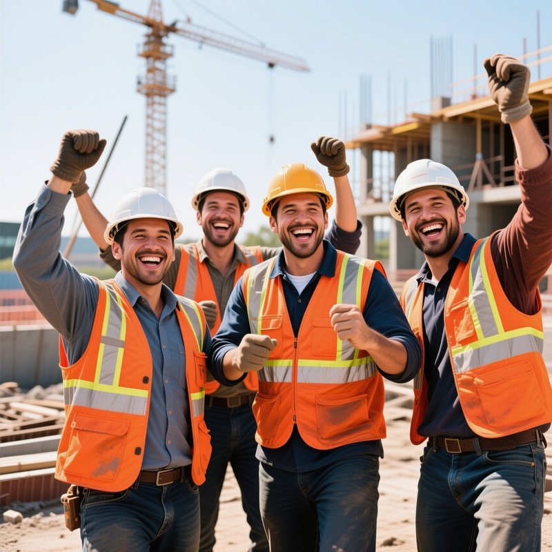 Workers Celebrating Foundation Completion
