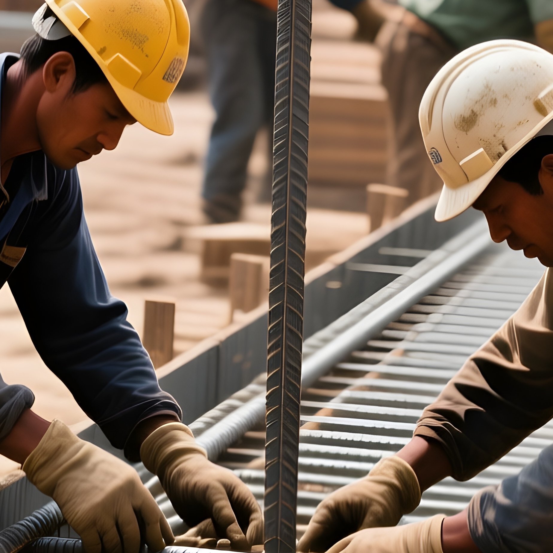 Workers Installing Rebar Concrete Pouring - Full Resolution Quality Preview