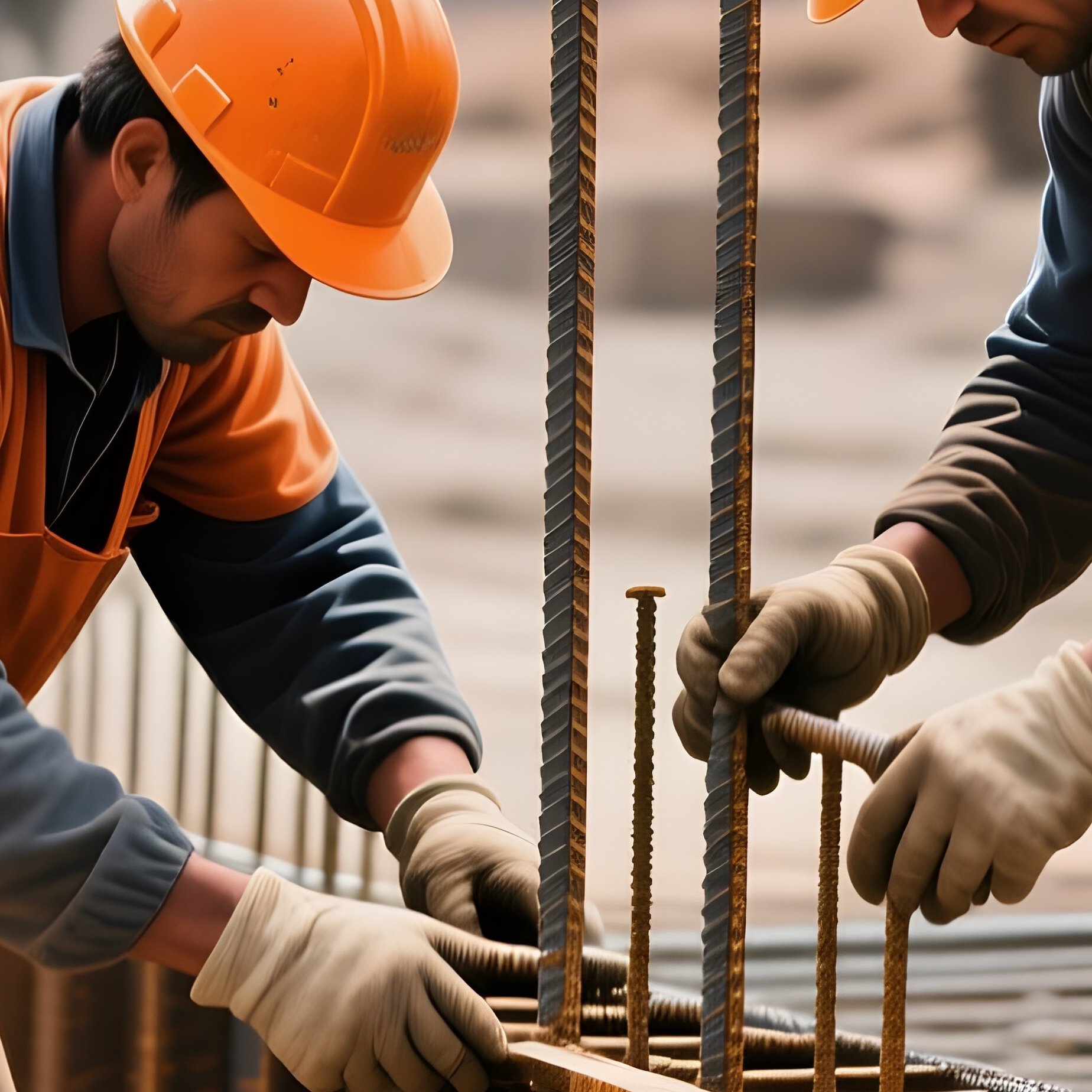 Workers Installing Rebar Pouring Concrete - Full Resolution Quality Preview