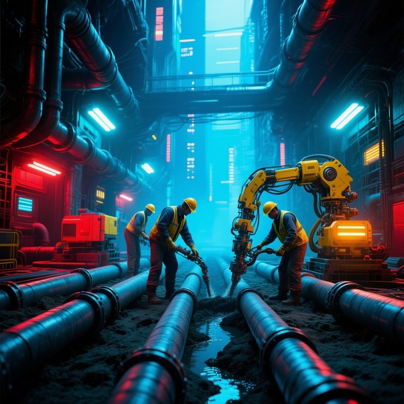 Workers Laying Drainage Pipes Underground 2