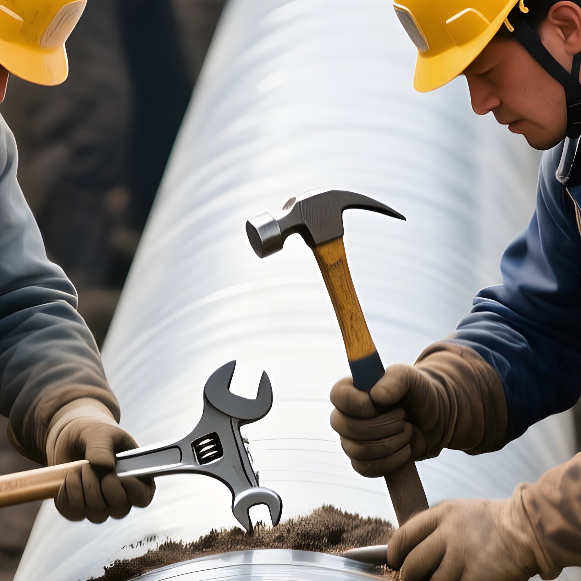 Workers Laying Drainage Pipes Underground - Full Resolution Quality Preview