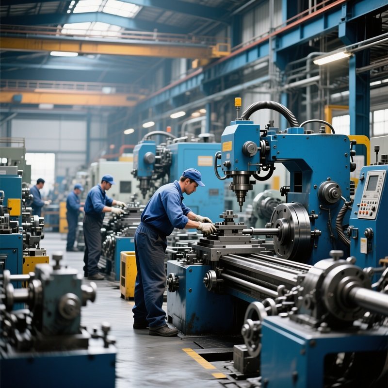 Workers Operating Machinery