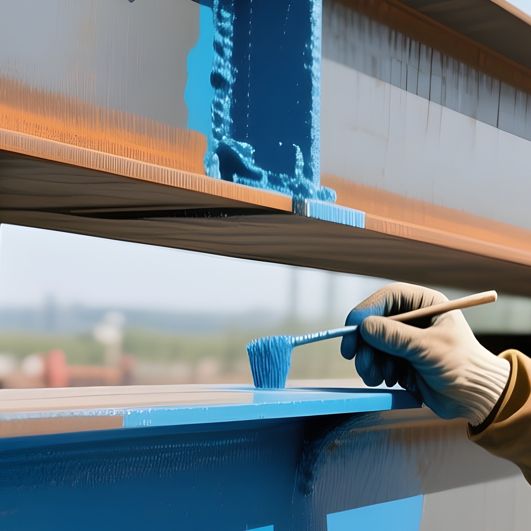 Workers Painting Steel Beams With Protective Coating - Full Resolution Quality Preview