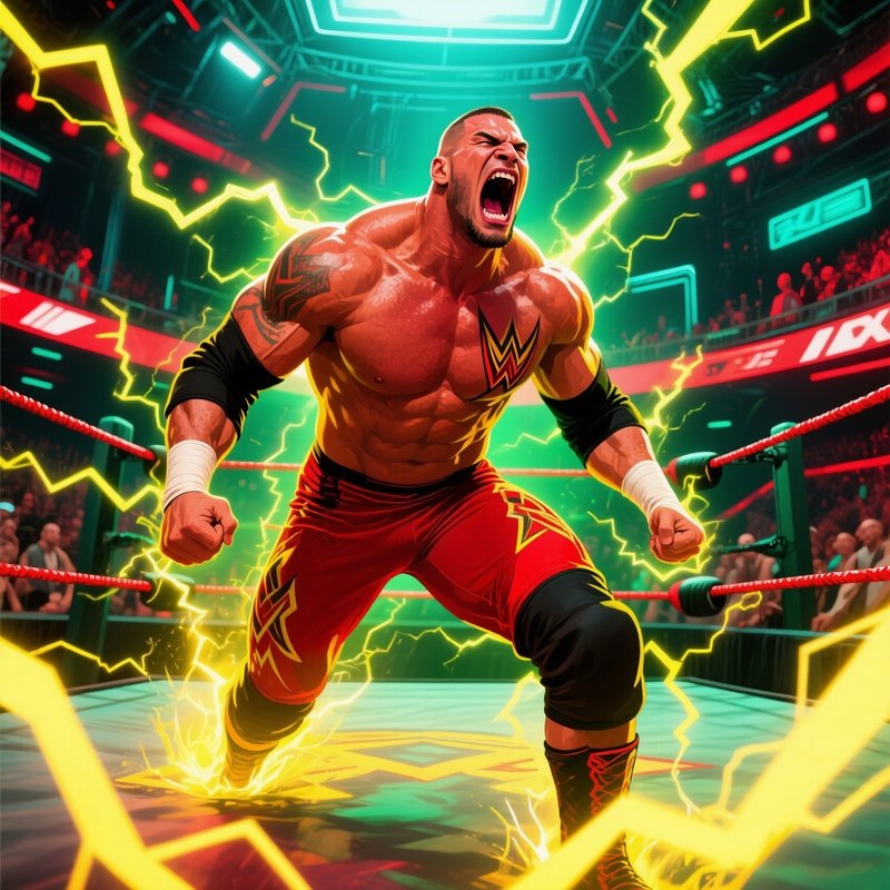 Wrestler Titan Fang Roaring In An Arena Digital Art