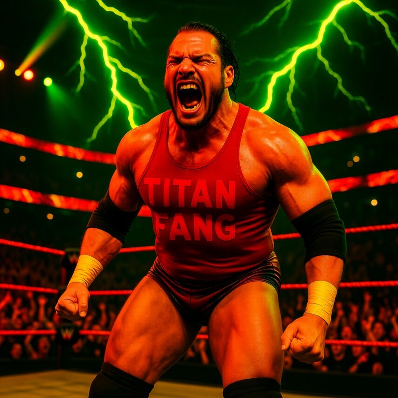 Wrestler Titan Fang Roaring In An Arena