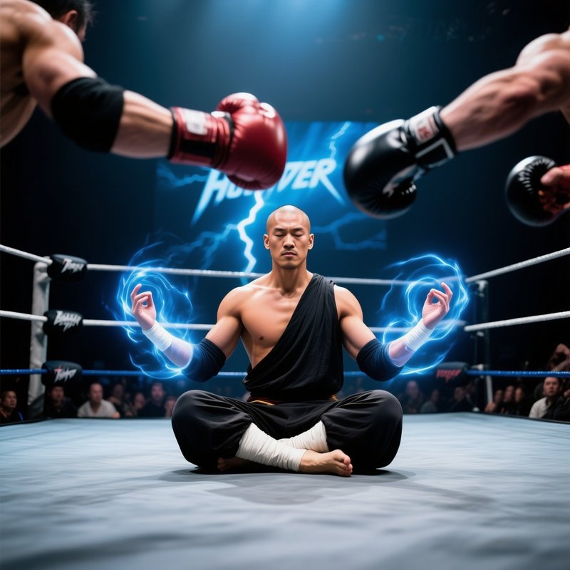Wrestling Thunder Monk Meditates Slow Motion