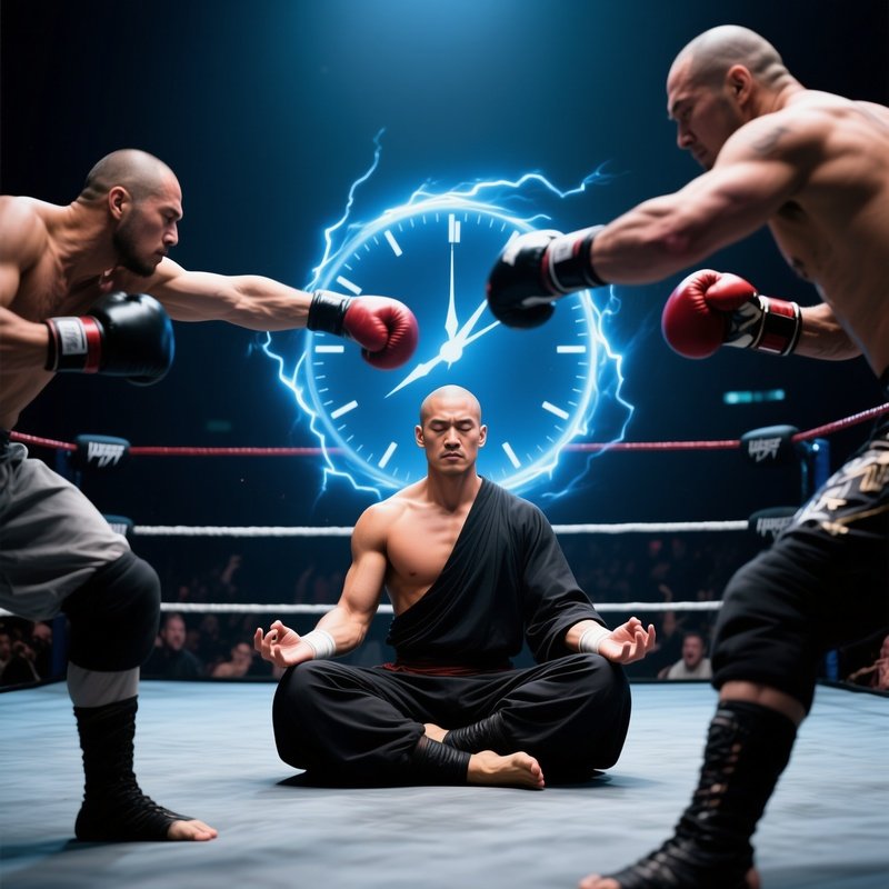 Wrestling Thunder Monk Meditates Slow Motion Zen Powers