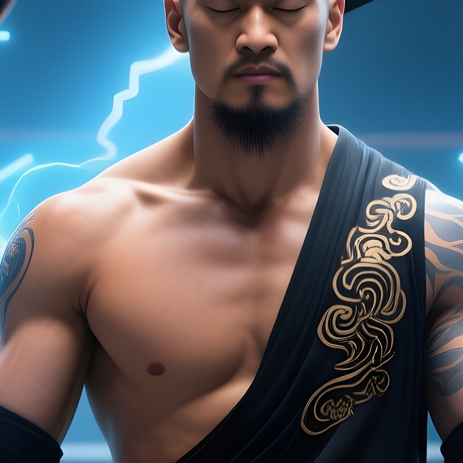 Wrestling Thunder Monk Meditates Slow Motion Zen Powers - Full Resolution Quality Preview