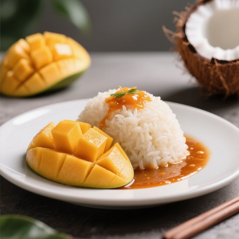 Xôi Xoài Sticky Rice Served With Ripe Mango And Coconut Sauce