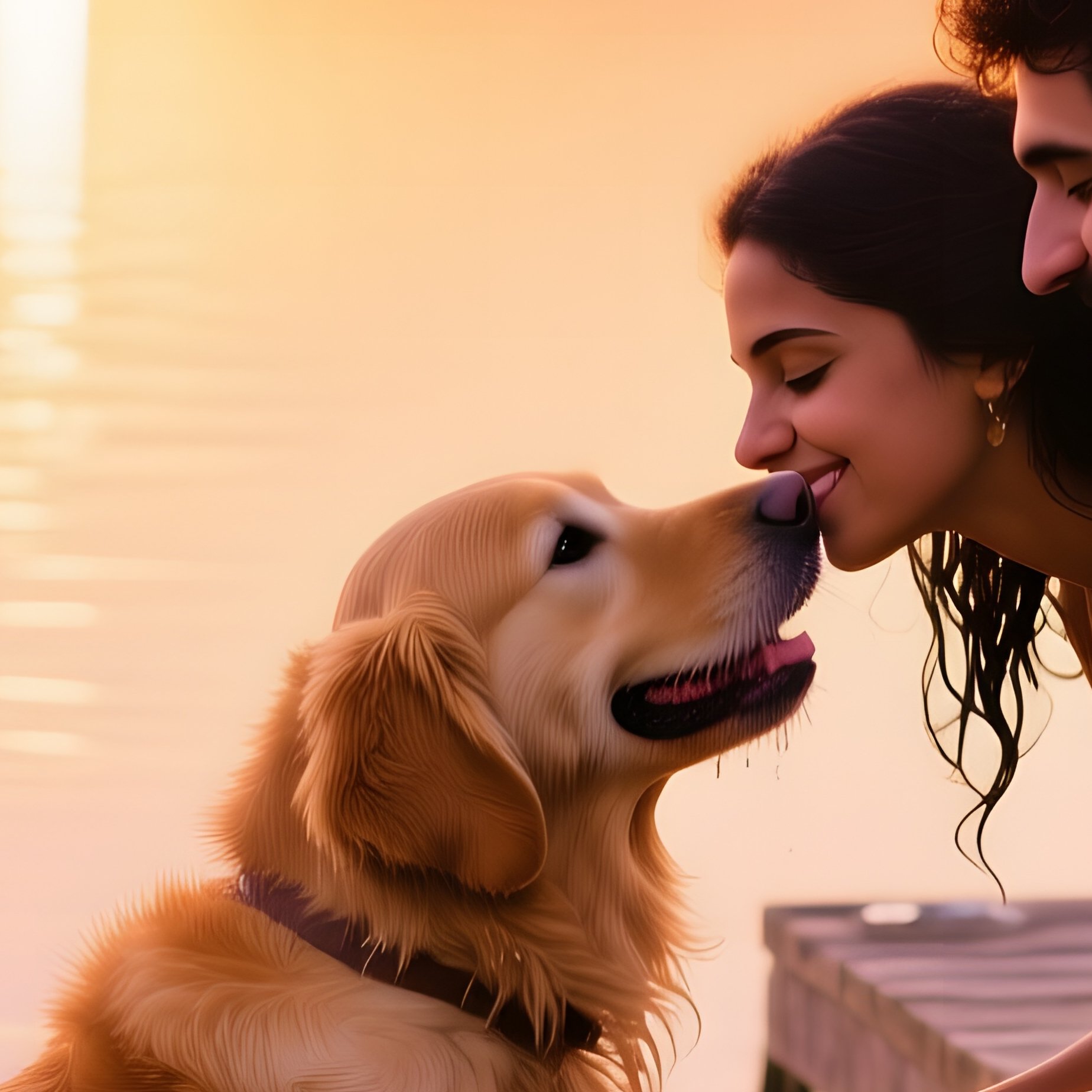 Young Mixed Race Couple Picnic Lake Dock Sunset - Full Resolution Quality Preview