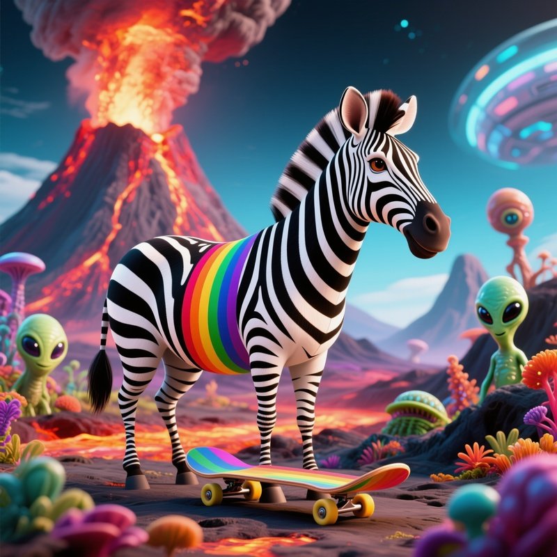 Zebra Rainbow Skateboarding Volcano 2