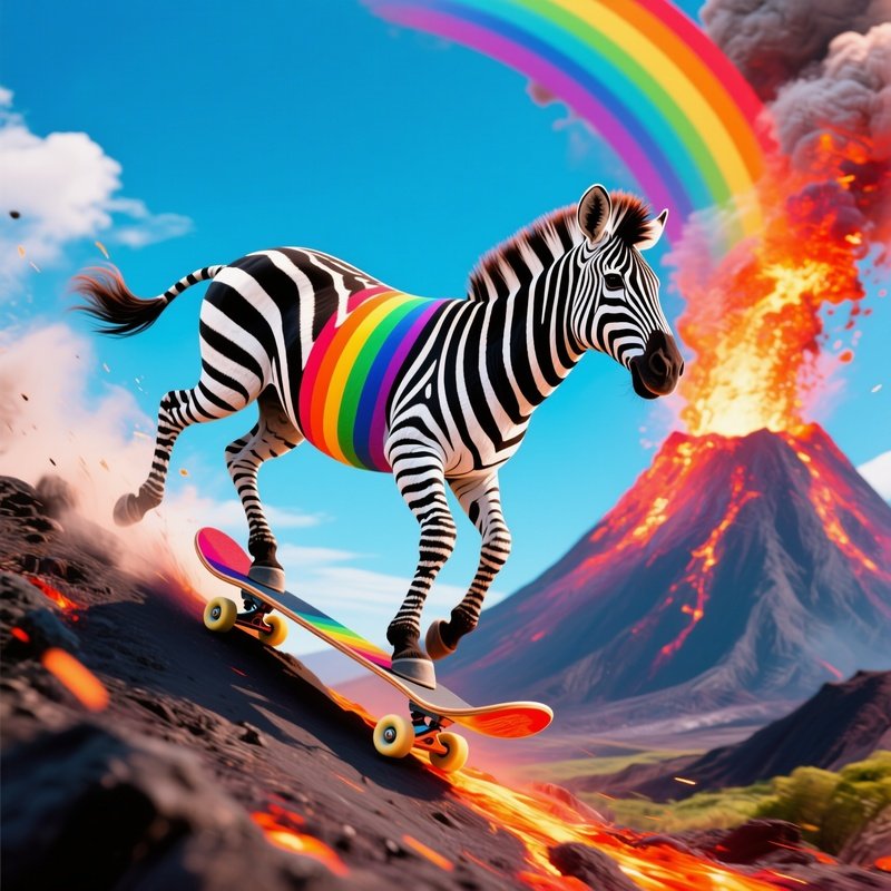 Zebra Rainbow Skateboarding Volcano