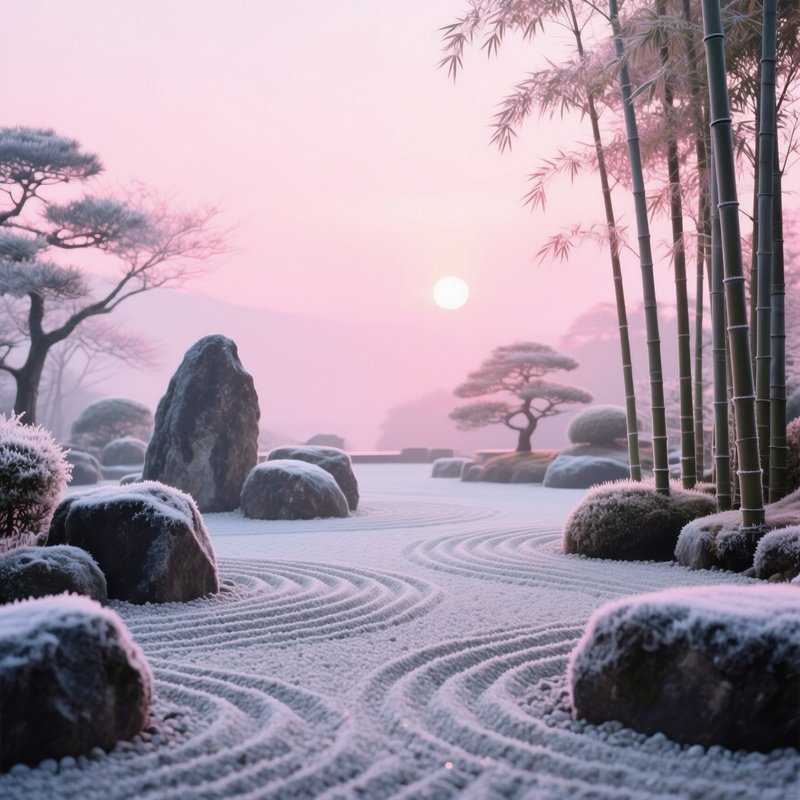 Zen Rock Garden Kyoto Frost Sunrise