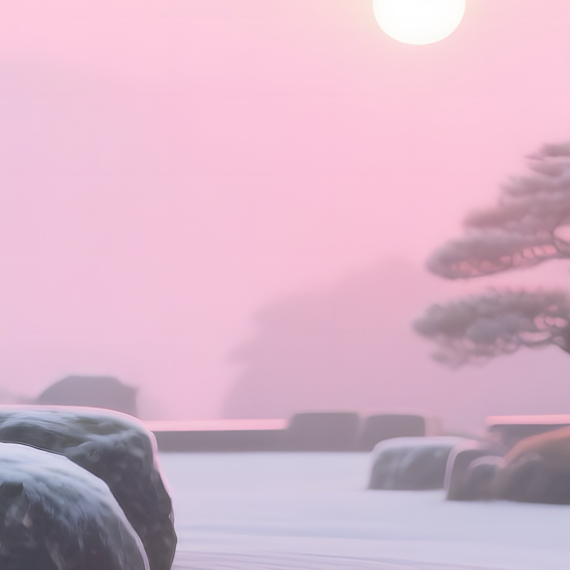 Zen Rock Garden Kyoto Frost Sunrise - Full Resolution Quality Preview