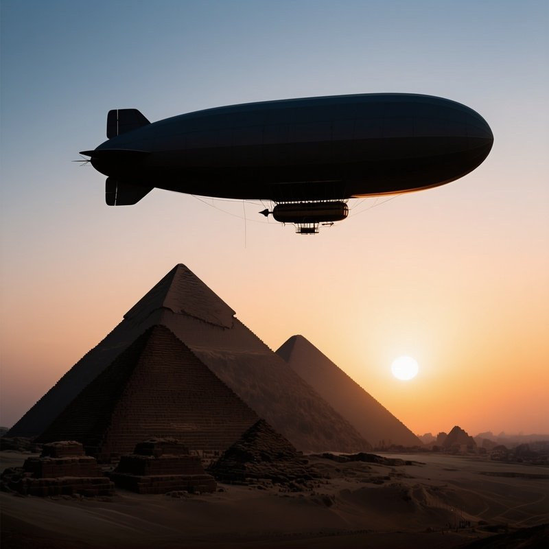 Zeppelin Silhouetted Over Giza Plateau
