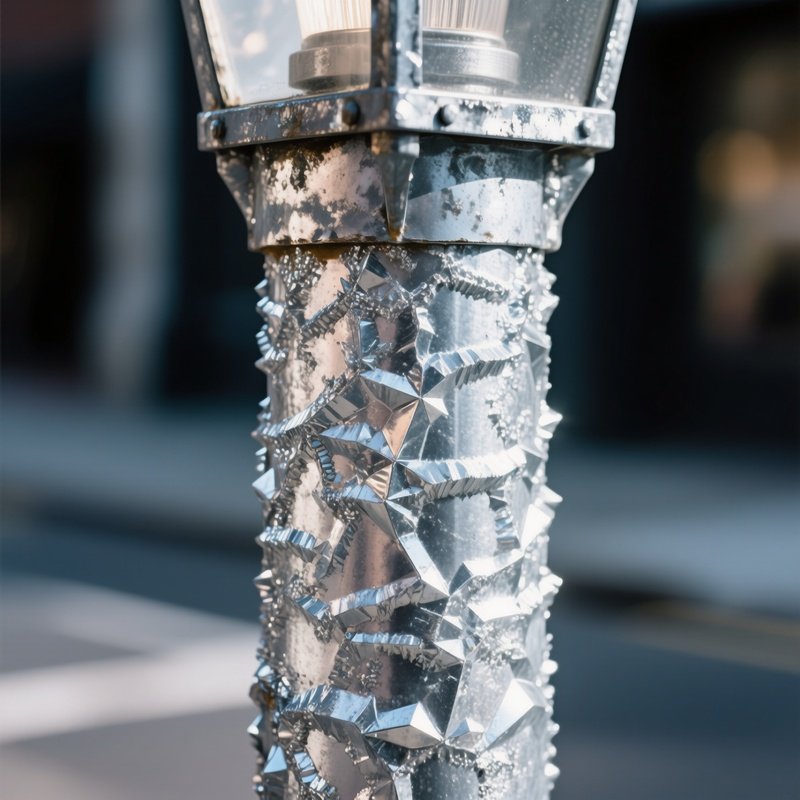 Zinc Plating Street Lamp Pole Close Up