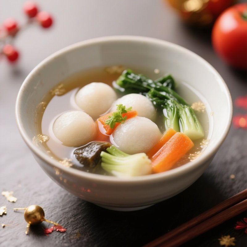 Zoni New Year Soup With Mochi, Vegetables, And Clear Broth